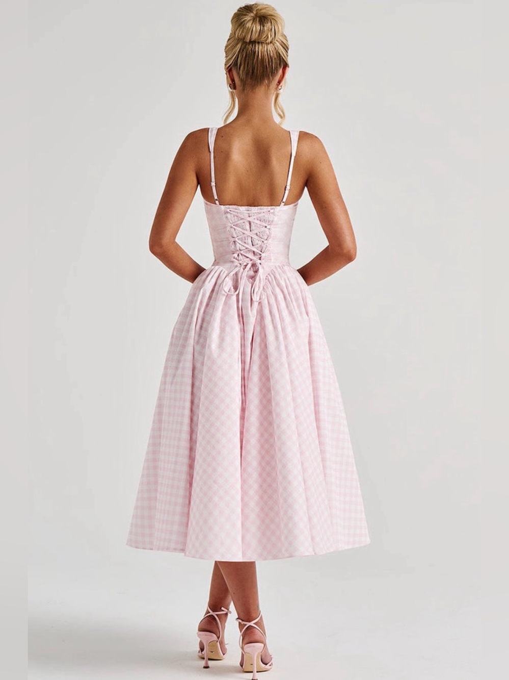 BABYBOO Sherrie Pink Gingham Square-Neck Midi Dress - Picture 2 of 3